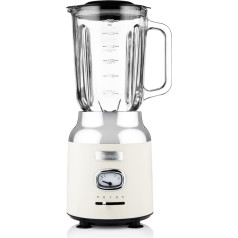 Westinghouse Retro Stand Mixer, 1.5 Litre Glass Container, 3 Speeds, Pulse Function, 6 Blades Special Knives, Stainless Steel, Non-Slip Feet, BPA-Free, 600 Watt, White