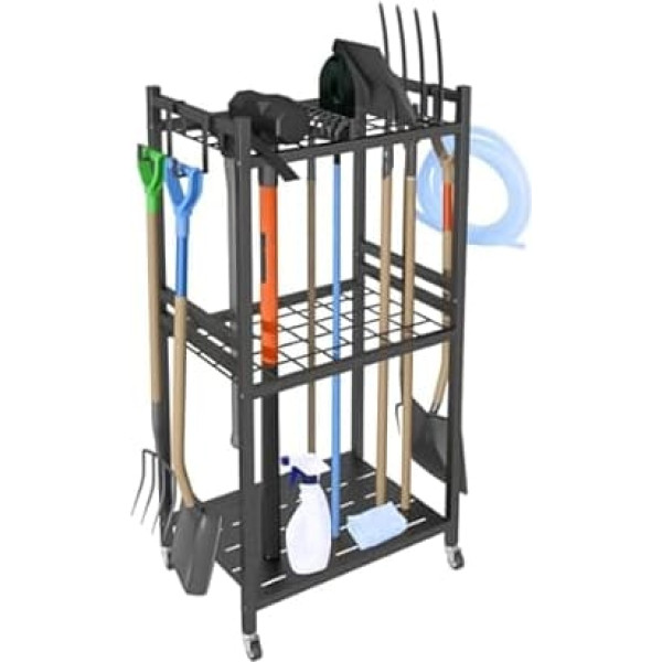 Garden Tool Organiser with 4 Hooks, Metal Garden Tool Holder for Broom Mop Rake Shovel, Garden Tool Storage for Garden and Garage Garages, Garden Organiser (Black, 42 x 30 x 80 cm)