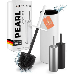 TORBING Design Toilet Brush Stainless Steel Silicone - Hygienic Toilet Brush - Closed Holder - Toilet Brush Water-Repellent - Modern Design - Elegant Colours - Extended Handle (Pearl White Matte)