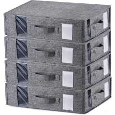 YFZYT Pack of 4 Underbed Storage Box Fabric, Clothes Storage, Bedding Storage, Organiser Wardrobe, Storage Bag with Zip, Gift Paper Storage