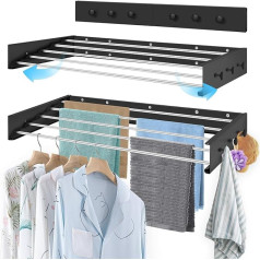 Joyoleder Wall Mounted Clothes Airer 80 cm with Hook Black