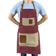 BBQ Butler BBQ Barbecue Apron - Adjustable Canvas Cooking Apron - XXL - Durable BBQ Smoker Apron - Work Aprons with Pockets - Barbecue Apron - Workshop Aprons for Men - Leather Pockets - Burgundy