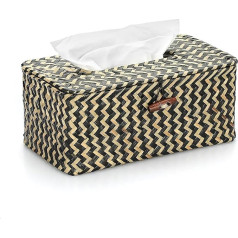 SUMTree Rattan Tissue Box Rectangle Dispenser Paper Box Desk Organizer for Bathroom Living Room Bedroom Garden (Black Woven)