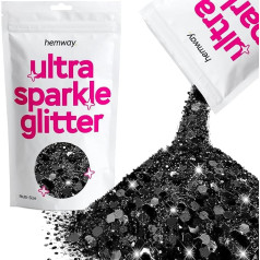 Hemway Ultra Sparkle Glitter Chunky Knit Fine Cosmetics Glitter Mix in Several Sizes for Body, Face, Hair, Eyes, Nail Art Festival, Craft Tumbler - Black - 100 g / 3.5 oz