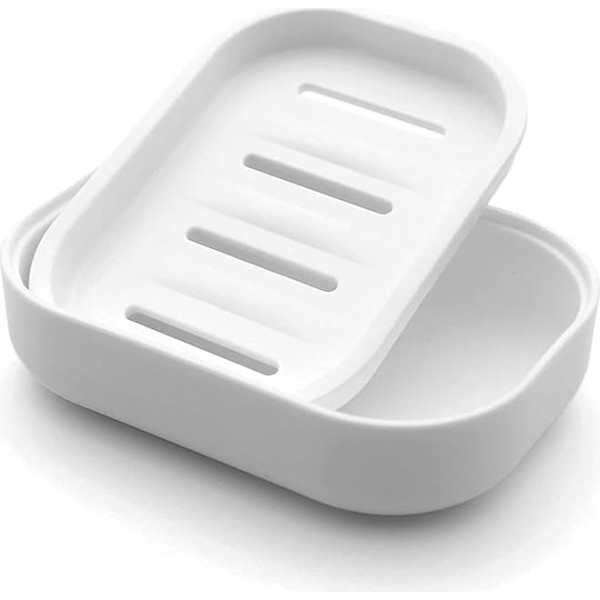 Kunststoff-Seifenschale mit Drainage, Seifenschalenhalter für Badezimmer, Dusche, hält Seife trocken und leicht zu reinigen, Weiß