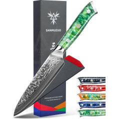 SANMUZUO Utility Knife Damascus Knife 13 cm Blade Length - Japanese Chef's Knife - VG 10 Damascus Steel Kitchen Knife with Resin Handle - Xuan Series (Emerald Green)
