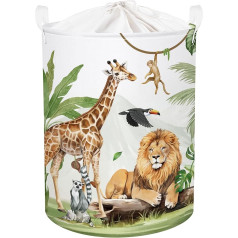 HUUMONSS Safari Animals Children's Laundry Basket Foldable for Boys Girls Giraffe Lion Large Clothes Toy Storage Basket for Children's Room Bathroom Monkey 63 L