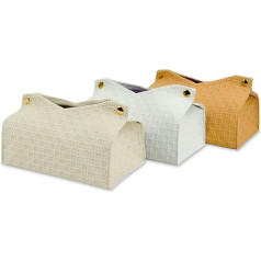 Julisle Taschentuchbox-Abdeckung aus Kunstrattan, wasserdichtes Kunstleder, Erdtöne (Weiß, Beige, Khaki), rechteckiger Taschentuchbox-Halter für Zuhause, Küche, Esszimmer, Badezimmer, 3 Stück