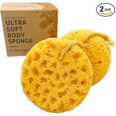 Spongentle Deep Cleansing Body Loofah Sponge Bath Shower Loofah Multi Textures for Gentle and Deep Exfoliation with Natural Color Generous and Rich Foam (Pack of 2)