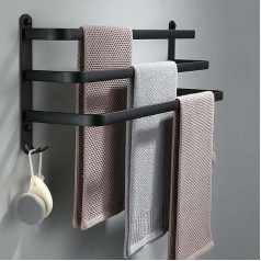 60 cm Towel Rail, No Drilling, Towel Holder, Black, Bathroom Accessory Set