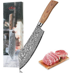 Wakoli EDIB Pro BBQ and Block Knife - 20 cm Blade Made of 67 Layers Damascus Steel with VG10 Core, 35 cm Total Length, Ergonomic Pakka Wood Handle, Kitchen Knife for Meat and Grilled Food in Gift Box