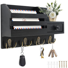 MaxEarn Wooden Key Holder with 4 Double Hooks, Decorative Key Hooks for the Wall, Wall Organiser, Key Rack for Home, Hallway, Wall Shelf for Keys Storage (Black)