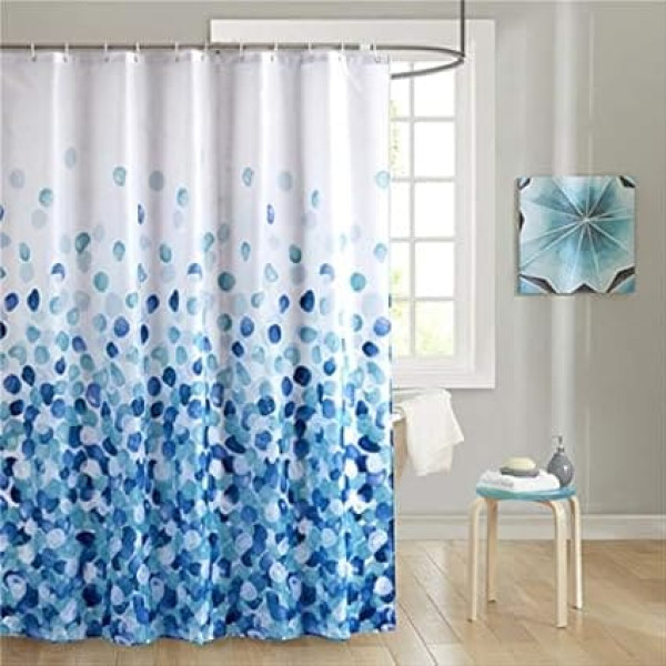 Xlabor Flowers Thick Shower Curtain 240 x 200 cm Waterproof Fabric Anti-Mould Includes 12 Shower Curtain Rings Washable Bath Curtain 240 x 200 cm Blue