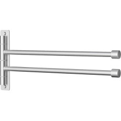 Intirilife Towel Rail with Two Arms in Silver, 37 x 16.5 x 3 cm, Heavy Duty Swivel Arms with 180° Rotation, Elegant Towel Bars for Bathroom and Kitchen