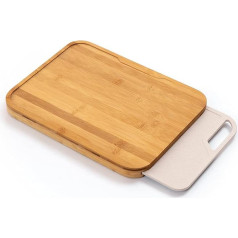KitchenEdge Bamboo Chopping Board with Nesting Rice Fibre Chopping Board for Cooking Preparation, 2-Piece Kitchen Set, Non-Slip Rubber Feet with Juice Groove, Heavy Duty Construction, Pre Oiled, 15 x