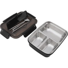 Haofy 3 Compartment Stainless Steel Box Portable Lunch Box Leakproof Food Container with Spoon and Chopsticks for Office School Camping (Black)