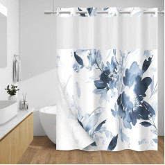 ALINK Shower Curtain No Hooks with Snap Lining, Waterproof Lining, Plants Watercolor, Green Eucalyptus Leaves Farmhouse Fabric, Machine Washable, 180 x 188 cm