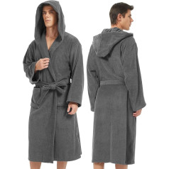 Herren Bademantel mit Kapuze ，Bademantel aus Frottee, weicher knielanger Bademantel für zu Hause und im Spa (DE/NL/SE/PL, Alphanumerisch, Einheitsgröße, Regular, Regular, Grey)