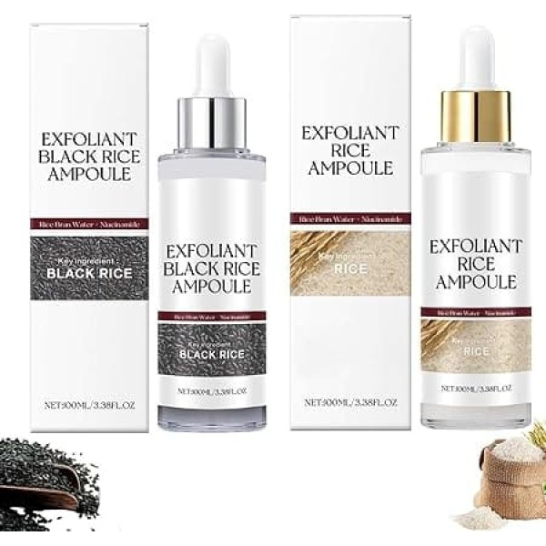 Peel Shot Glühen Rice Ampoule Duo, White & Black Rice Face Exfoliator, Rice Peeliator für Gesicht, Körperentferner, Feuchtigkeit und Porenminimierer für alle Hauttypen (2Pcs)