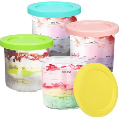 YQL 4 x Ice Cream Containers with Lids for Ninja Ice Cream Maker NC300UK NC299AMZ, Creami Pints and Lids, Clear Dessert Jars, Dishwasher Safe