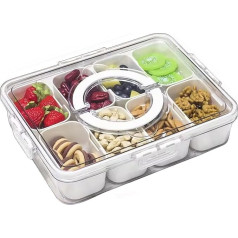 Eidoct Divided Serving Tray with Lid & Handle, Snack Box with 8 Compartments, Portable Snack Tray, Removable Compartment Box for Vegetables, Sweets, Fruits, Nuts, for Picnic, Party, Travel
