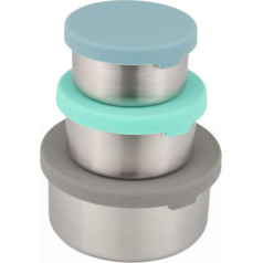 Moonmoon Food Storage Container, Stainless Steel Snack Pots with Leak-proof Silicone Lids, Lunch Box, Kitchen Storage, Sauce Pots, Baby Weaning, Set of 3 for School or Office