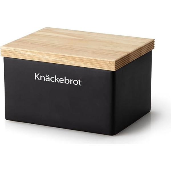 Continenta Ceramic Crispbread Box, 17.5 x 13.5 x 11 cm, with Wooden Lid, Crispbread Box with Writing Crispbread