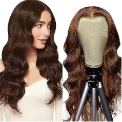 Weeybay Real Hair Wig, Body Wave Human Hair Wig, Glueless Wear and Go, 4 x 1 Lace Closure Wigs for Women, with Baby Hair, Chocolate Brown, Colour Bleached Knot for Woman, 26 Inches (66 cm)