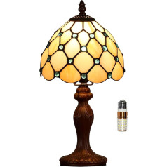 FUMAT Tiffany Table Lamp, Retro Decorative Lamp, Table Lamp, Bedside Lamp, Colourful Glass Lampshade, with E27 LED Bulb, for Bedroom, Living Room (1 Piece White Pearl)