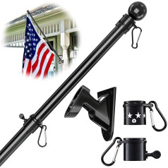 YeYeBest Flagpole, 6ft Flagpole Kit for House, 2 Rings No Tangle Clips, Flag Holder Holder, Stainless Steel, Adjustable Size, Black