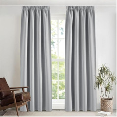 PONY DANCE Opaque Curtains with Ruffle Tape for Rail, Set of 2, Blackout Curtains, Thermal Curtain, Heat Protection, Bedroom Curtains and Curtains, Blackout Curtains, H 245 x W 140 cm, Silver Grey