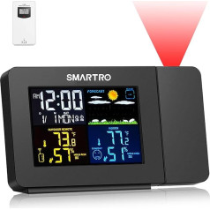 SMARTRO SC91 Projection Alarm Clock for Bedroom with Weather Station, Indoor Outdoor Thermometer, Temperature Humidity Monitor Display Hygrometer