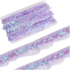 GORGECRAFT 11 m Purple Pleated Mesh Stretch Fringe Ribbon Elastic Organza Fabric Ribbon 3 cm Ruffled Sequins Chiffon Lace Edge Trim for Fabric Crafts Sewing Embroidered Wedding and Party