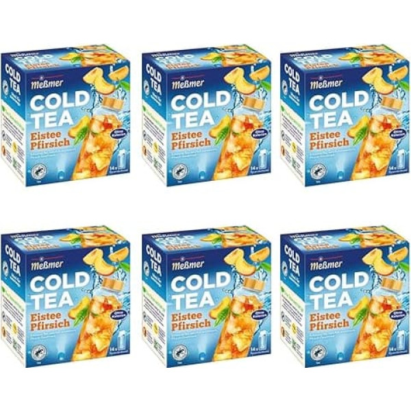 Meßmer Cold Tea Iced Tea Peach | 6 x 14 Pyramid Bags Value Pack | For Water Bottle | No Sugar | No Calories | Alternative to Sugary Drinks Such as Lemonade or Juice