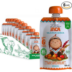 Little Inca Happy Orange (6 x 100 g) | Organic Plant Based Quinoa Based Baby Food, Recyclable Bags, Protects the Gut and Promotes Cognitive Development, Lactose Free, From 6 Months
