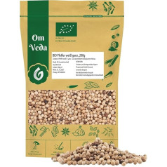 Organic Pepper White Whole | White Peppercorns in Premium Quality for Pepper Mills, Sauces, Soups & Vegetables | Mild Spicy Taste | OmVeda (200 g)
