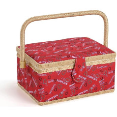 NOTIONSLAND Christmas Sewing Baskets with Matching Zipper Bag, Medium Sewing Box for Crafts, PVC Handle 24.5 x 18 x 12 cm - Christmas Fabric Design