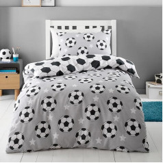Catherine Lansfield Football Stars Brushed Cotton Grey Reversible Duvet Cover Set With Pillowcases
