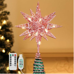 Lewondr Christmas Tree Topper, Glittering Christmas Tree Topper, Illuminated Sparkling 3D Geometric Star Christmas Tree Topper, Christmas Decoration, LED Decorative Light, Battery Operated, 28 cm,