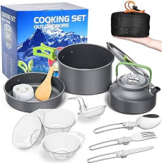 aiGear Camping Kochgeschirr Set/Outdoor Geschirr Set | Camping Topf Kochtopf Tragbar Aluminium | mit Aufbewahrungsbeutel | für Outdoor Camping Wandern Wandern Picknick
