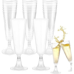 YWKJDDM 25 Pack (150ml) Clear Plastic Champagne Flutes Reusable for Birthday Party Wedding Garden BBQ
