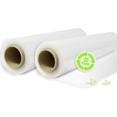 Roller Blind Film Elástico de Plástico Estirable Transparent 70% Reciclado de 50 cm Extensible Hasta 300 Metros de Largo Protector de Embalaje Industrial Resistant para Embalar y Paletizar (2 Roller