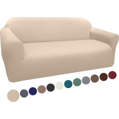 Granbest Thick Sofa Cover 3 Seater Stylish Pattern Stretch Couch Covers Non-Slip Sofa Slipcover with Elastic Bottom for Living Room Dog Pet Furniture Protection (3 Seater, Beige)
