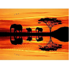Wee Blue Coo Illustration Composition African Elephant Silhouette Sunset Large Art Print Poster Wall Decor 18x24 inch
