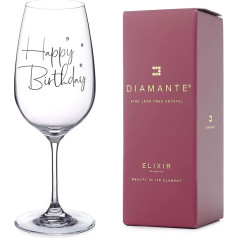 DIAMANTE Swarovski Gift Boxed - Single Crystal Wine Goblet with Happy Birthday Slogan and Swarovski Crystals - Gift Boxed