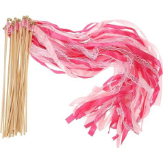 PATIKIL Bow Sticks Fairy Sticks 50 Pack Lace Silk Fairy Wand Wall Shipping Streamers for Wedding Party Birthday Holiday Celebrations Fuchsia/Pink
