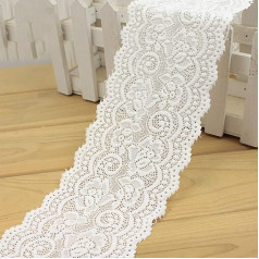 Blausky 10 Yards Elasticity Lace Trim, Wide Fabric Lace Ribbon, Decorative Band, Stretch Lace Flower Border, for Headbands, Lingerie, Garters, Wedding Bouquet, 10 cm Width, White