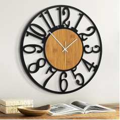 Jassurance 20IN Large Wall Clocks Battery Operated Black, Silent Wooden Metal Wall Clock for Living Room Decor, Kitchen Decorative Wall Clock Modern