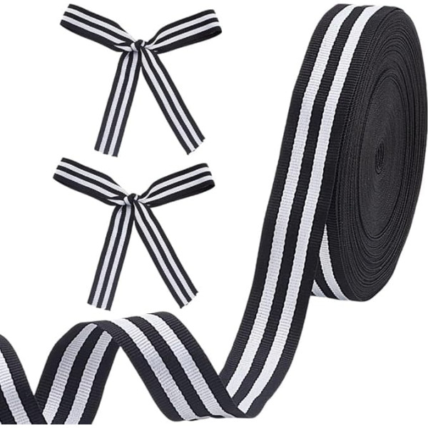 HOBBIESAY Black White Striped Ribbon 22.86 m x 25 mm Grosgrain Ribbon Christmas Striped Ribbon Craft Ribbon Gift Ribbons for Embellishments Home Party Wedding Flower Decoration
