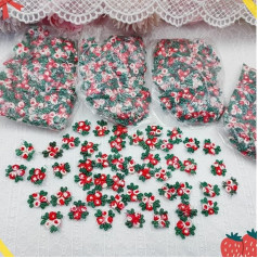100pcs 1.6cm Width Red Green Embroidered Flower Lace Embellishment Applique Patches Trimming Sewing Accessories for Women Deep Green Red